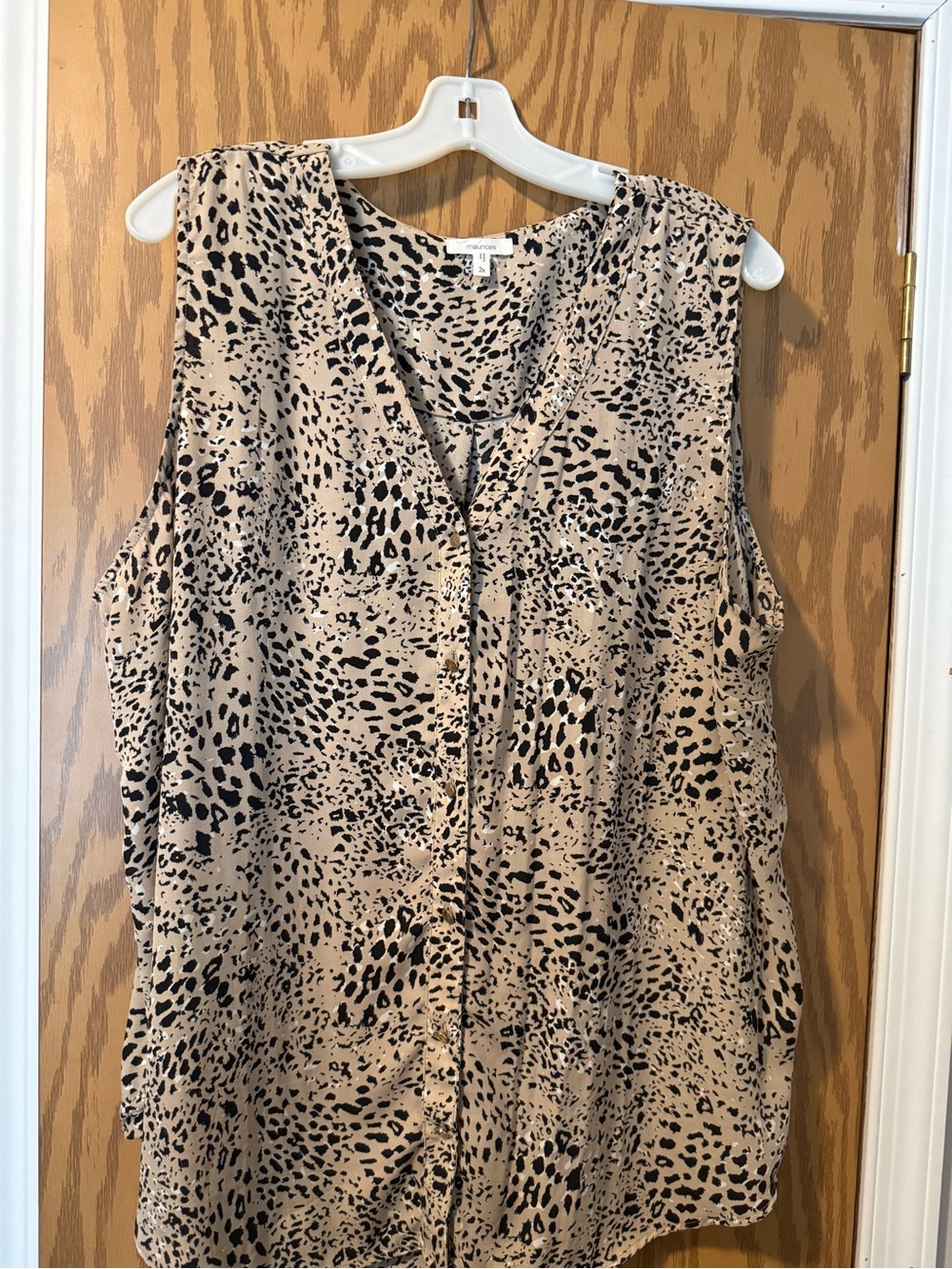 Maurices Beige and Black Sleeveless Animal Print Blouse